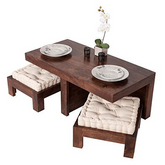 Trueliving Old Wood Brown Table Stool (Table H 30 x W 34 x D 18 Stool H 18 x W 16 x D 14)